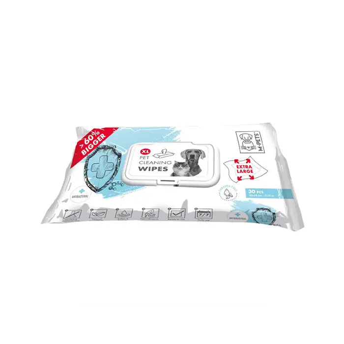 Lingettes nettoyantes XL M-Pets pour chats et chiens, 30 unités