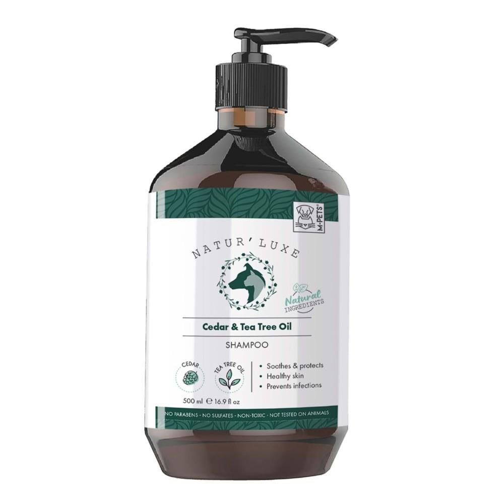 Champú para perros M-Pets Naturluxe de madera de cedro y árbol de té 500 ml
