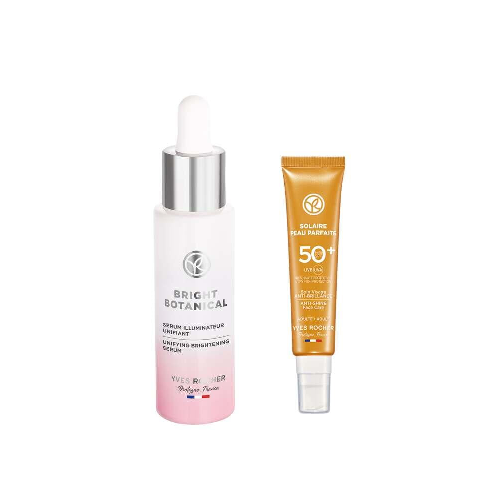 Set de cuidado de la piel antienvejecimiento para imperfecciones con protección solar FPS 50+ - Complejo botánico iluminador
