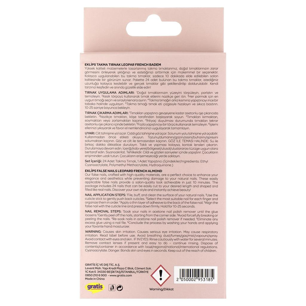 Eklips Leopard French Almond Artificial Nails 24 Count