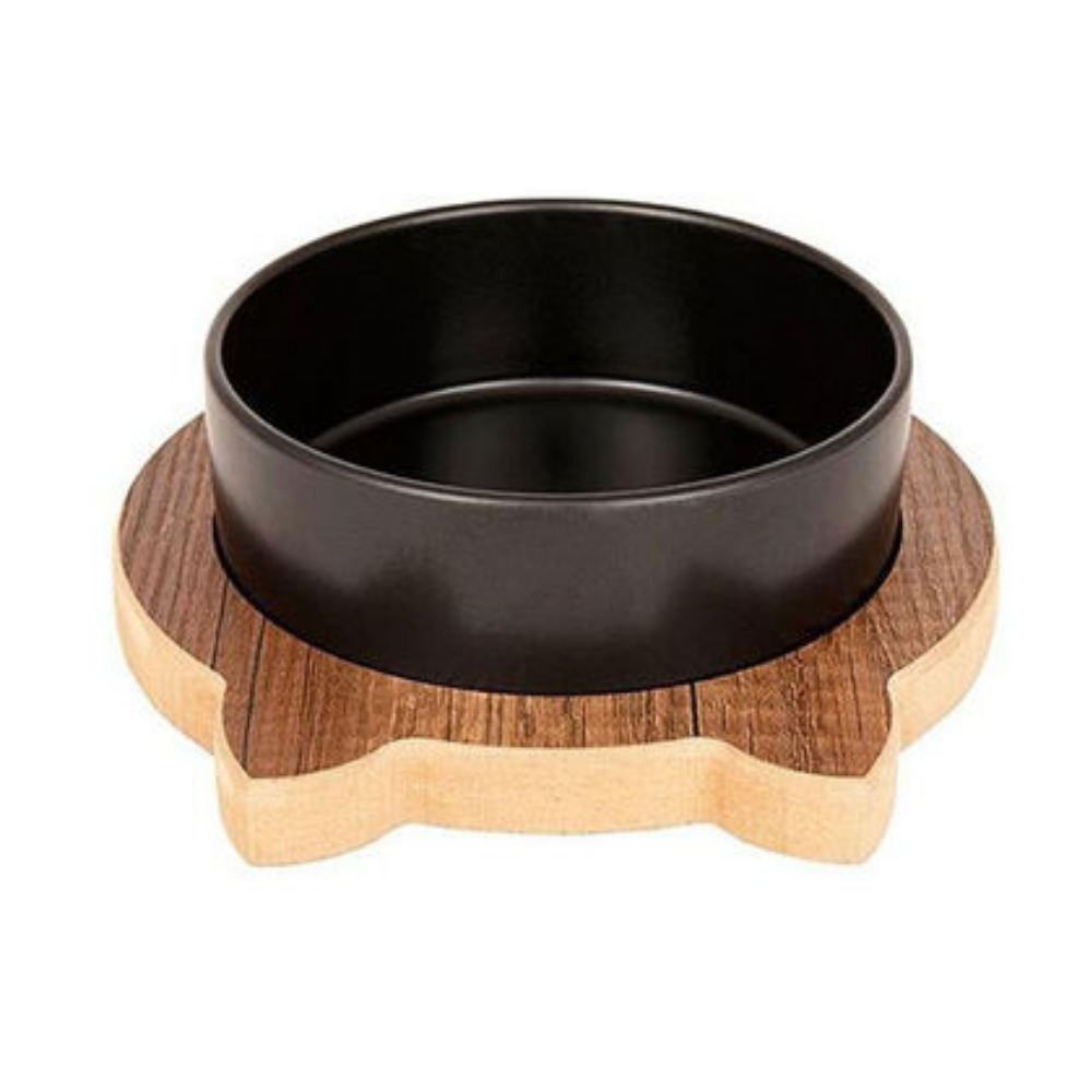 Ozark Ceramic Cat Bowl with Wooden Stand Black 400ml