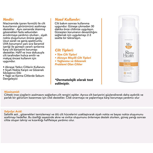 Rimu Health: Niacinamide & Salicylic Acid Sunscreen for Oily & Acne-Prone Skin | Blackhead & Blemish Control, Broad Spectrum UVA Protection