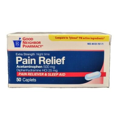 GNP Pain Relief PM (Acetaminophen 500mg/Diphenhydramine 25mg), 100 Caplets Medicine & Drugs Pasteur Pharmacy