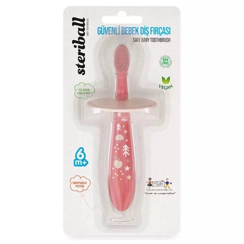 Steriball Safe Baby Toothbrush with Safety Shield Red