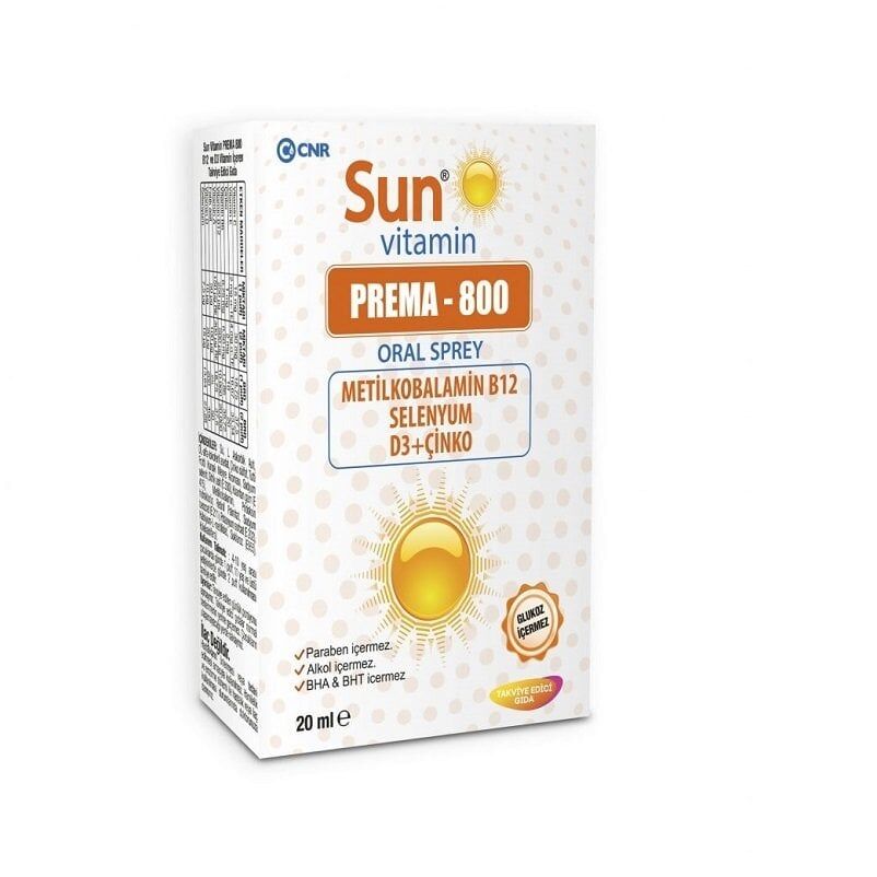 Sun Vitamin Prema-800 Vitamin B12 and Methylfolate Spray 20ml