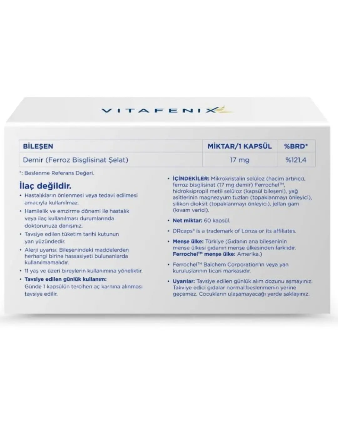 Vitafenix Iron Supplement Daily Support 60 Capsules