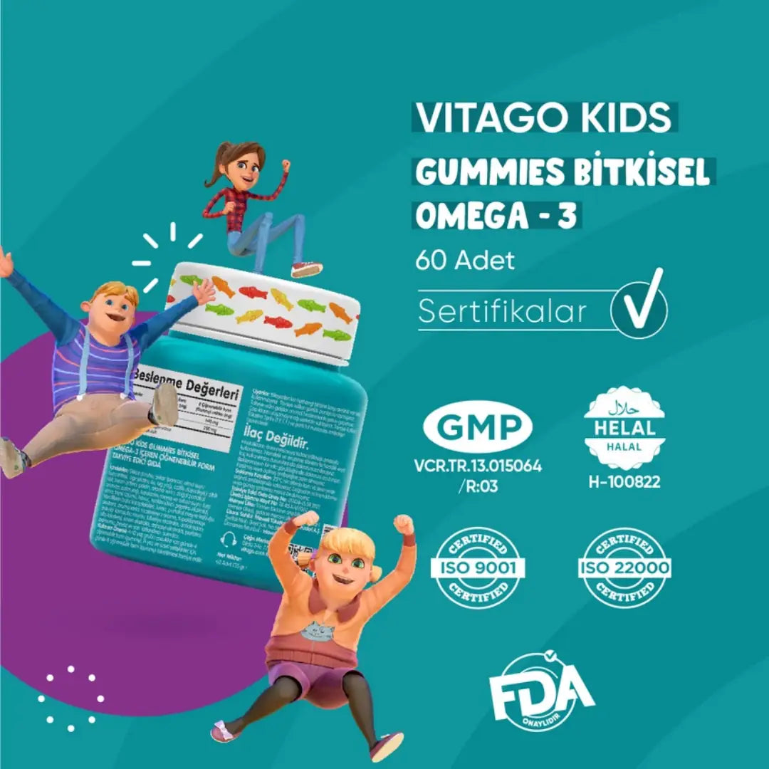 Vitago Kids Gummies Plant-Based Omega-3 Supplement 60 Count
