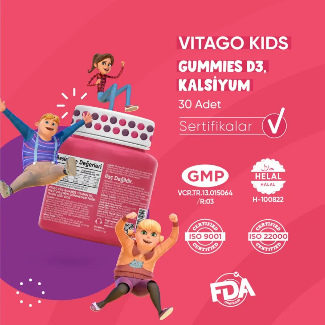 Vitago Kids Gummies Vitamin D3 & Calcium Supplement 30 Count