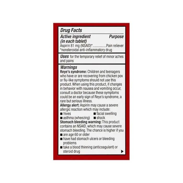 Leader Chewable Aspirin Tablets Cherry 81mg 36ct Health Care Pasteur Pharmacy