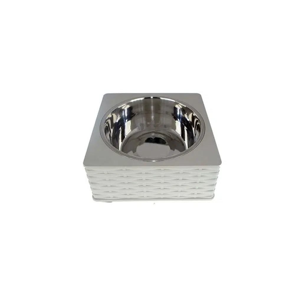 Bol pour animal de compagnie Zampa, carré, tissé, pour nourriture et eau, gris, taille moyenne