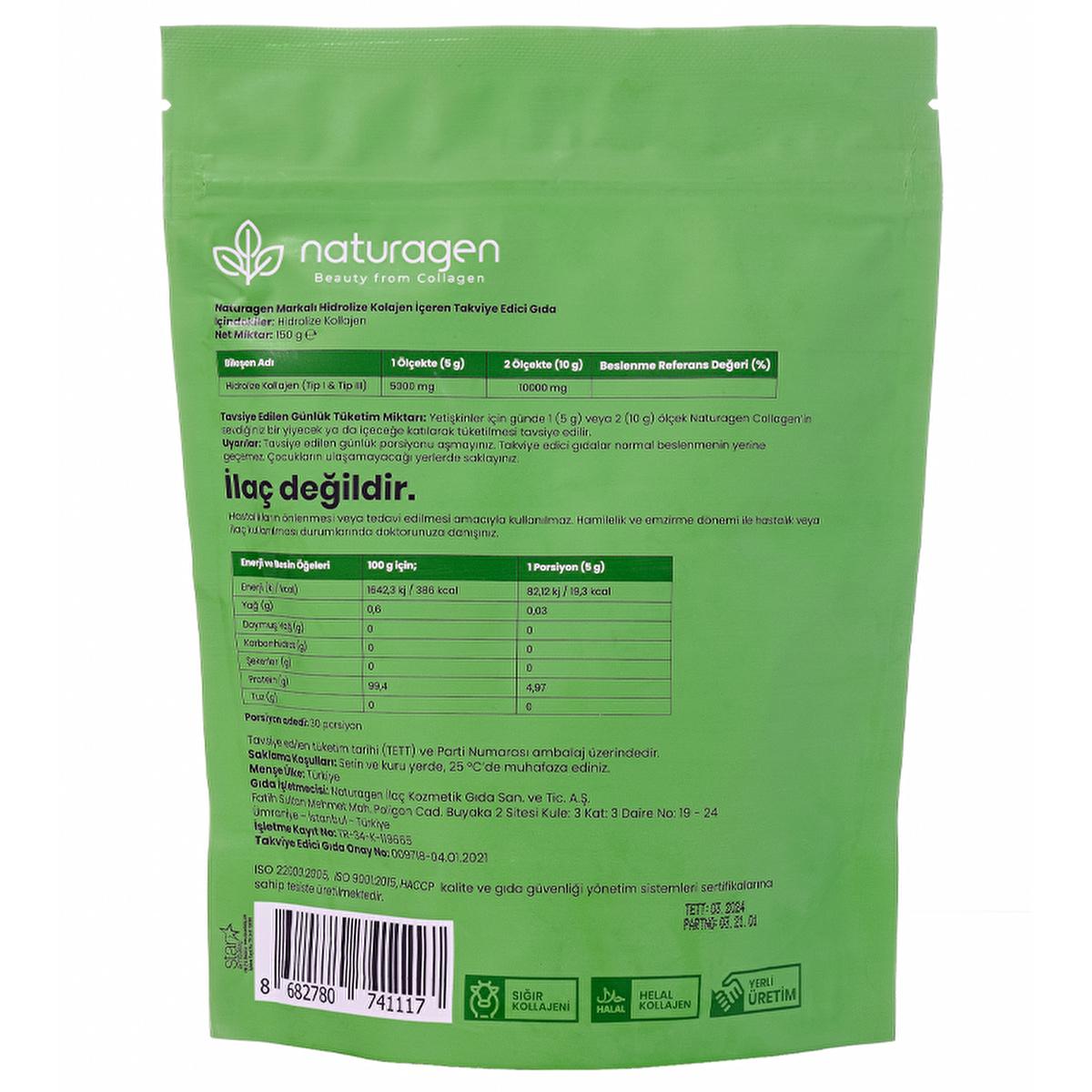 Naturagen 100% Pure Collagen Supplement Powder - Gluten-Free, Sugar-Free, Enhances Nutrition - Collagen Gurme 150g