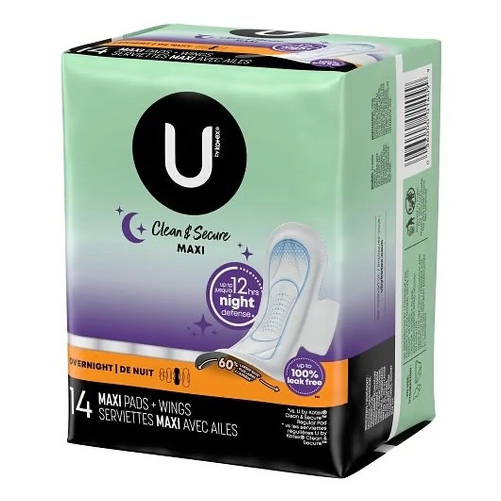 U by Kotex Premium Overnight Maxi Pads with Wings, Max Absorbency (112 Count Case) Feminine Pads & Protectors Pasteur Pharmacy