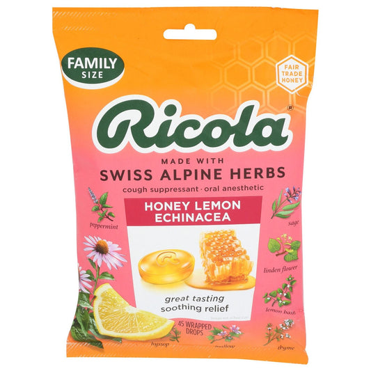 Ricola Natural Cough Drops Family Size, Honey Lemon Flavor with Echinacea, 45 count, CASE of 6 Health Care Pasteur Pharmacy