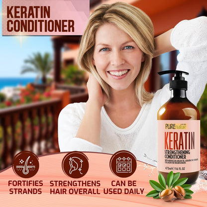 Keratin Conditioner for Women and Men Deep Conditioning Treatment to Repair Dry Damaged Hair and Split Ends 16 Fl Oz Strengthening Sulfate Free Formula