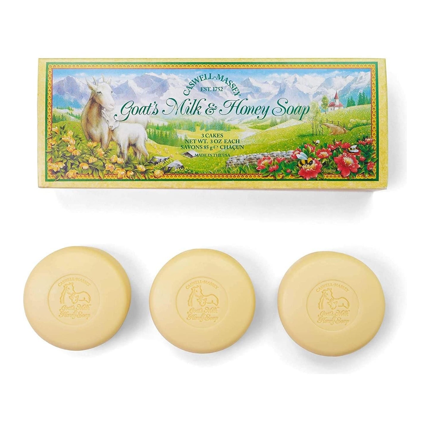 Caswell-Massey Bath Soap Box of Three 5.8 oz Each Bar Collection Bar Soap Pasteur Pharmacy Goat's Milk & Honey