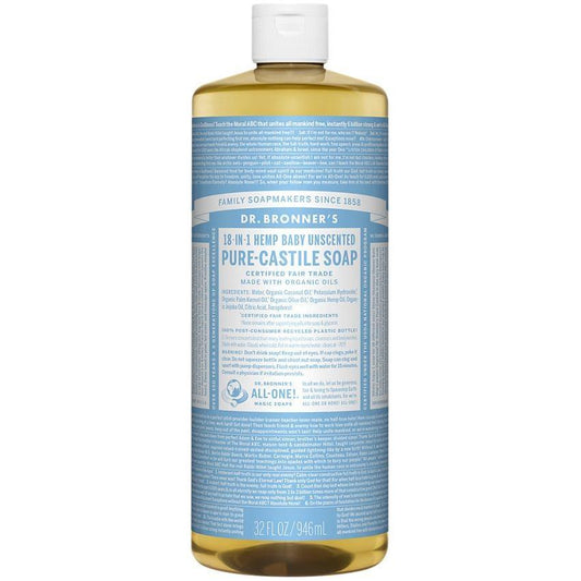 Dr. Bronner's Organic Pure Castile Liquid Soap Baby Mild Unscented 32 fl oz Liquid Soap Pasteur Pharmacy