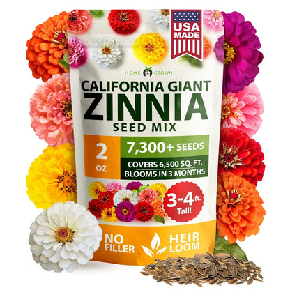 California Giant Zinnia Seed Mix – 7,500 Seeds, 2 oz