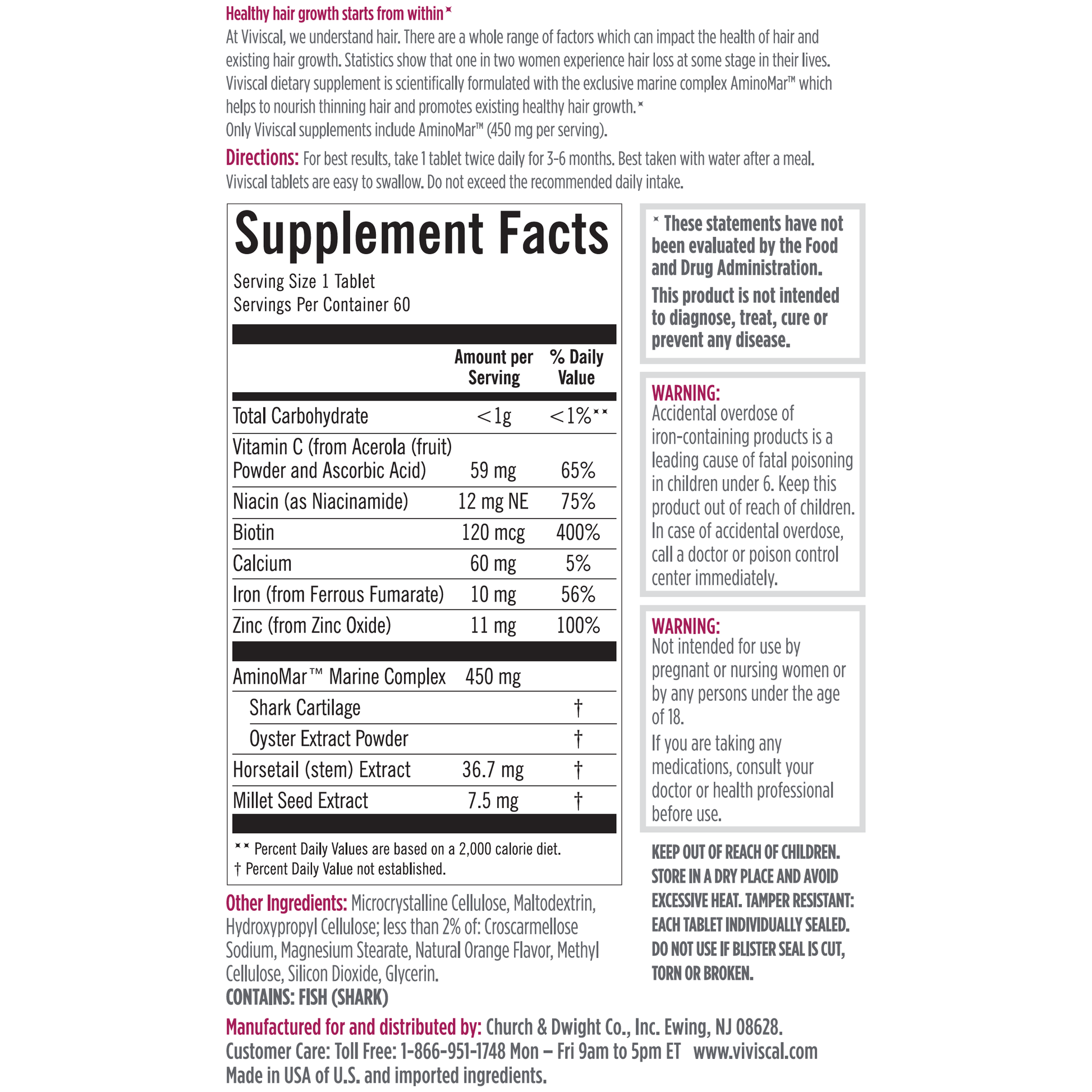 Viviscal Hair Growth Dietary Supplement, 60 Tablets Hair Health Supplement Pasteur Pharmacy