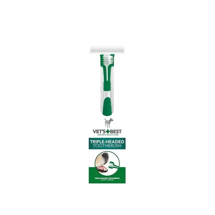 Brosse à dents triple tête pour chien Vet's Best pour l'élimination de la plaque dentaire, 17,5 cm