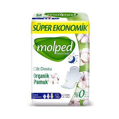 Toallas sanitarias nocturnas Molped Pure & Soft Super Eco - 16 unidades | Algodón orgánico