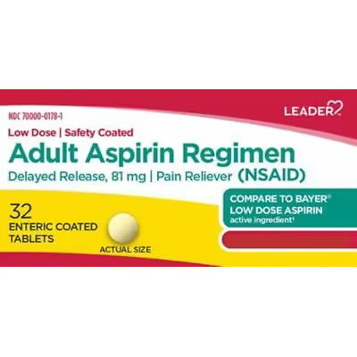Leader™ Low Dose Aspirin Regimen 81 mg - 32 Enteric Coated Tablets Medicine & Drugs Pasteur Pharmacy
