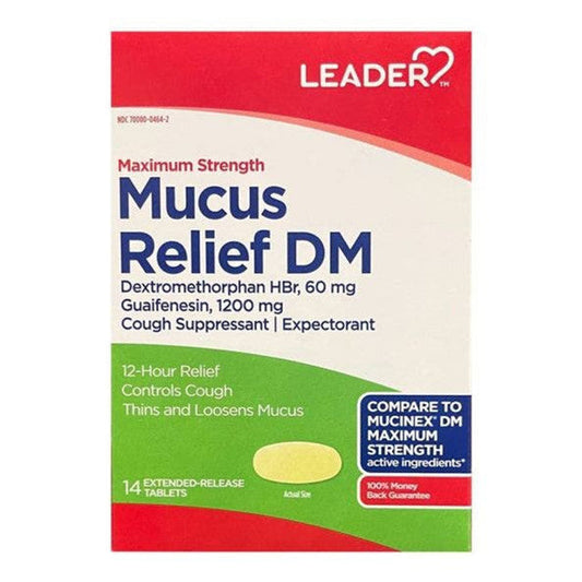 Leader Maximum Strength Mucus Relief – 1200 mg Guaifenesin – 12-Hour Extended Release, 14 Tablets Medicine & Drugs Pasteur Pharmacy