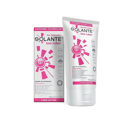 Écran solaire Solante Tele-Rubor SPF 50+ pour peaux sensibles et couperosées - 150 ml, hypoallergénique et anti-âge