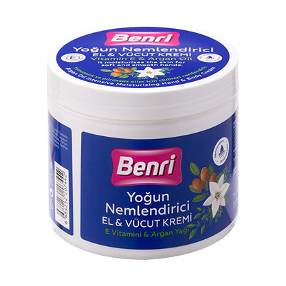Crema hidratante intensiva para manos y cuerpo de aceite de argán Benri - 16.91 fl oz - Nutritiva, no grasa, cuidado de la piel natural