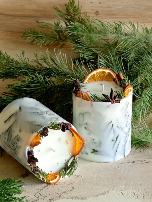 Christmas Hygge Candle in gift box: Cottagecore Holiday Decor, unique rustic homemade botanical candle Christmas Decoration Fragrant Nest