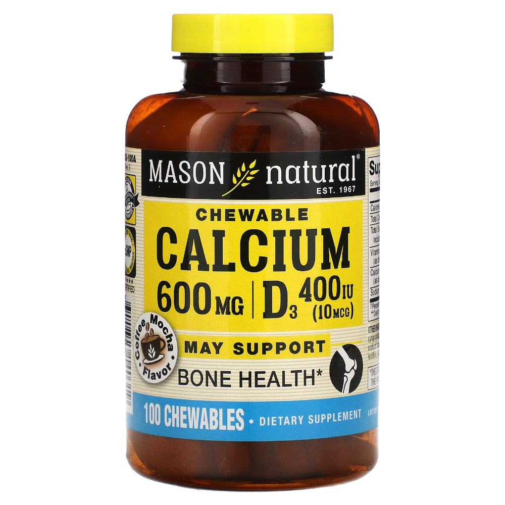 Mason Natural® Calcium 600 mg + D3 – Coffee Mocha Flavor (100 Chewable Tablets) Vitamins & Supplements Pasteur Pharmacy