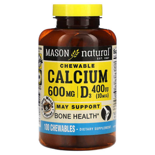 Mason Natural® Calcium 600 mg + D3 – Coffee Mocha Flavor (100 Chewable Tablets) Vitamins & Supplements Pasteur Pharmacy
