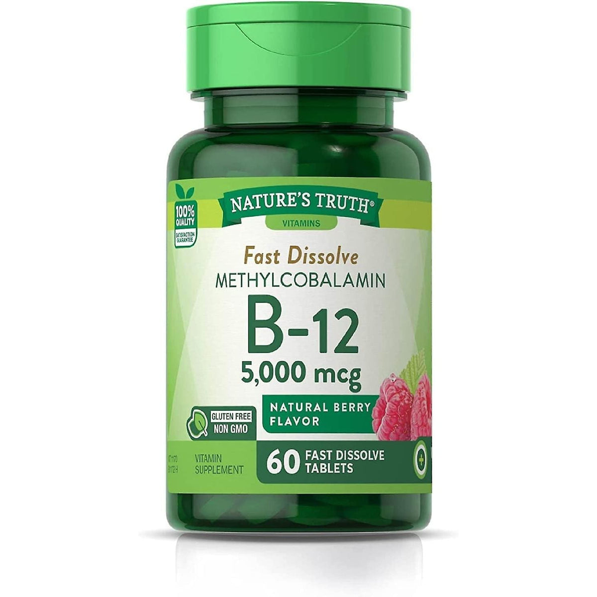 Nature's Truth Vitamina B-12, 5000 mcg, tabletas de disolución rápida, sabor a frutos del bosque natural