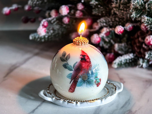 Cardinal Candle: Christmas Handmade Soy Beeswax Blend - Holiday Decor Christmas Decoration Fragrant Nest