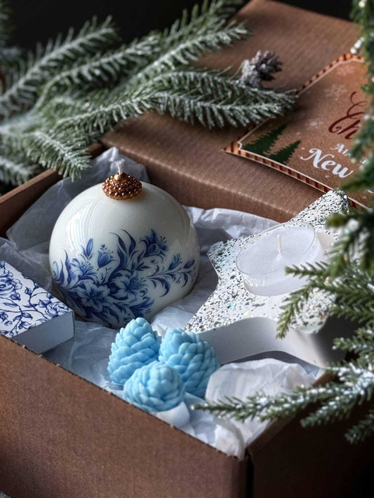 Vintage Christmas Candle Gift Set for hostess: Soy Beeswax, Fir Melts & Star Holder Christmas Decoration Fragrant Nest