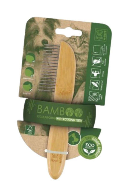 Peigne de toilettage en bambou M-Pets avec 16 dents en acier inoxydable 21,5 cm