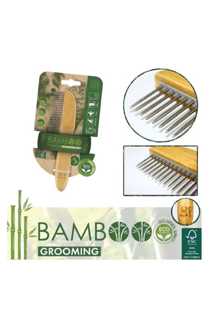 Peigne de toilettage en bambou M-Pets avec 16 dents en acier inoxydable 21,5 cm
