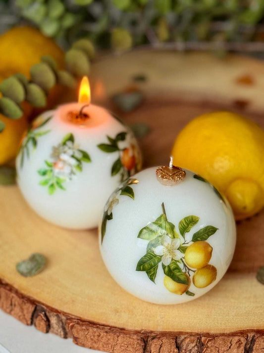 Lemon Scented Soy Beeswax Candle: Italian Summer Decor Christmas Decoration Fragrant Nest