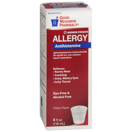 GNP Diphenhydramine Liquid, Dye-Free, 50 mg/Dose, Cherry Flavor, 4 fl oz Medicine & Drugs Pasteur Pharmacy