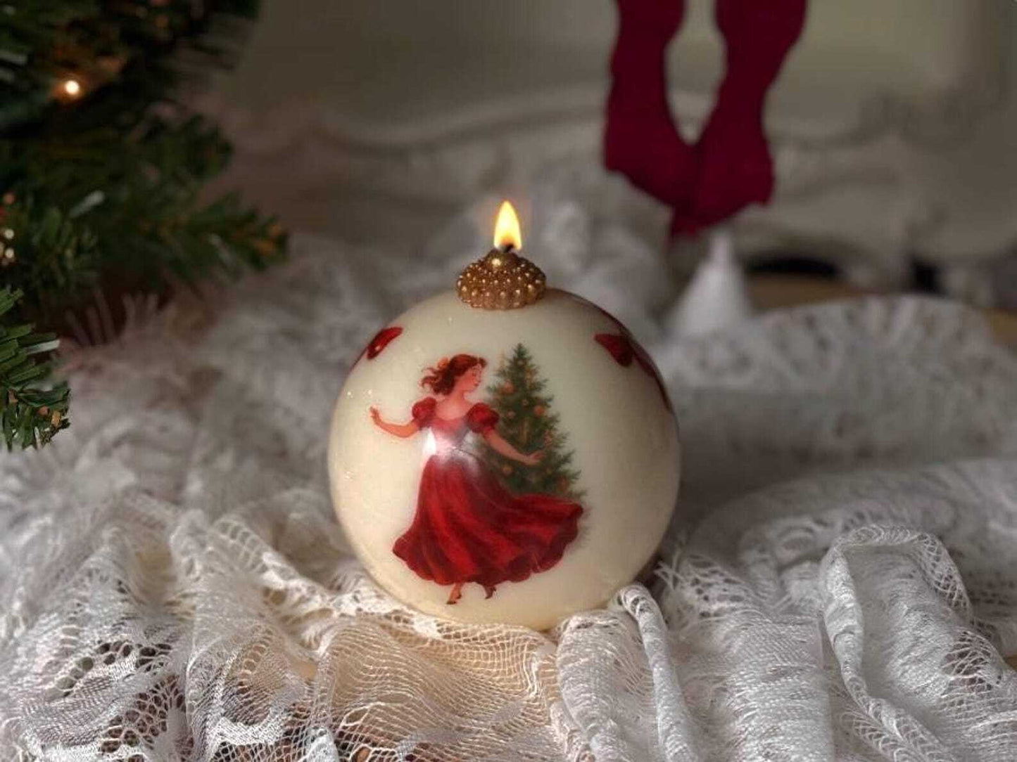 Christmas Candle in Box 1pc | Handmade Soy Wax Sphere with Red Accents | Unique Holiday Gift Under 30 | Cozy Christmas Decor Christmas Decoration Fragrant Nest