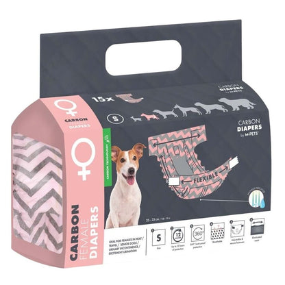 Couches pour chiennes au charbon actif M-Pets, contrôle des odeurs, taille S, 15 unités