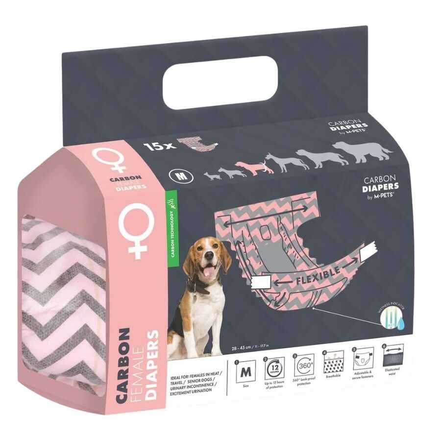M-Pets Active Carbon Female Dog Diapers Odor Control Medium 15 Count