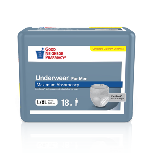 GNP Men's Max Absorbency Underwear, Size L/XL (4 Bags of 18 Count) Incontinence Aids Pasteur Pharmacy