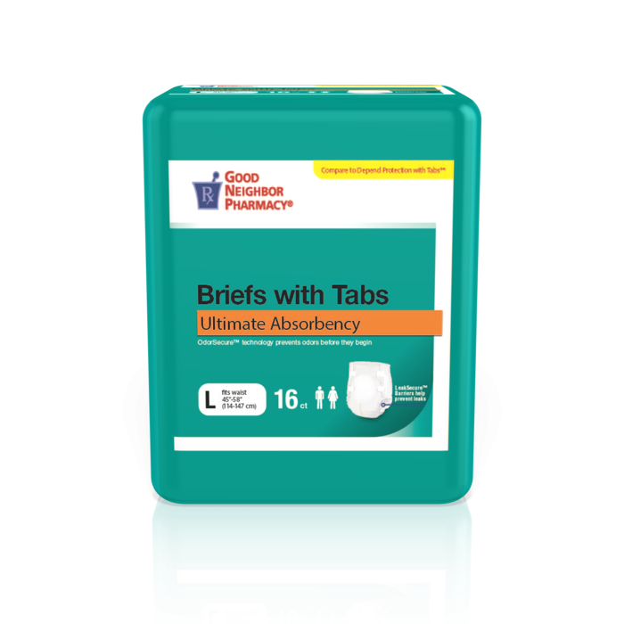 GNP Ultimate Absorbency Adult Briefs, Large, with Tabs (64 Count Case) Incontinence Aids Pasteur Pharmacy