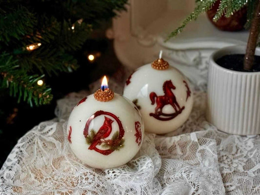 Christmas Rocking Horse & Cardinal Candle | Holiday Gift Decor | Handcrafted Soy Wax Ornament Candle Christmas Decoration Fragrant Nest