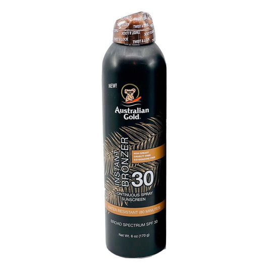 Australian Gold Broad Spectrum SPF 30 Instant Bronzer Sunscreen Continuous Spray 6 Oz Sunscreen Pasteur Pharmacy