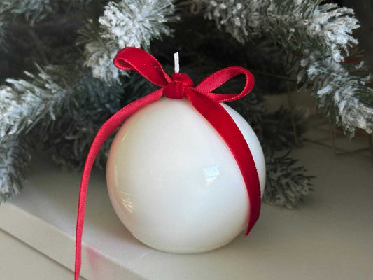 Shiny White Christmas Candle with Velvet Ribbon: Holiday Decor Christmas Decoration Fragrant Nest