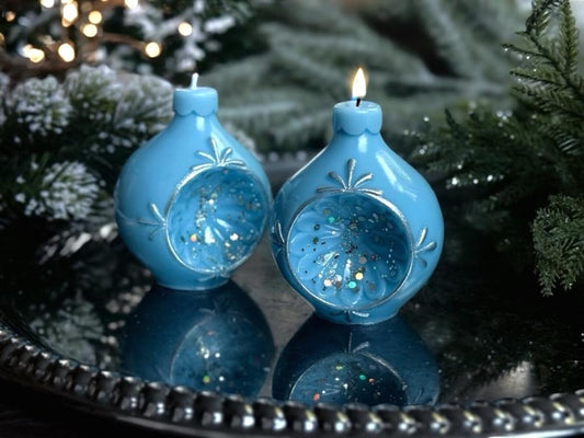 Blue Christmas Candle Gift box | Vintage Style Holiday Reflector Decor | Xmas Christmas Decoration Fragrant Nest