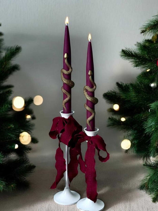 Christmas Taper Candles (Set of 2) with Gold Snake - Gothic Holiday Decor Set Christmas Decoration Fragrant Nest