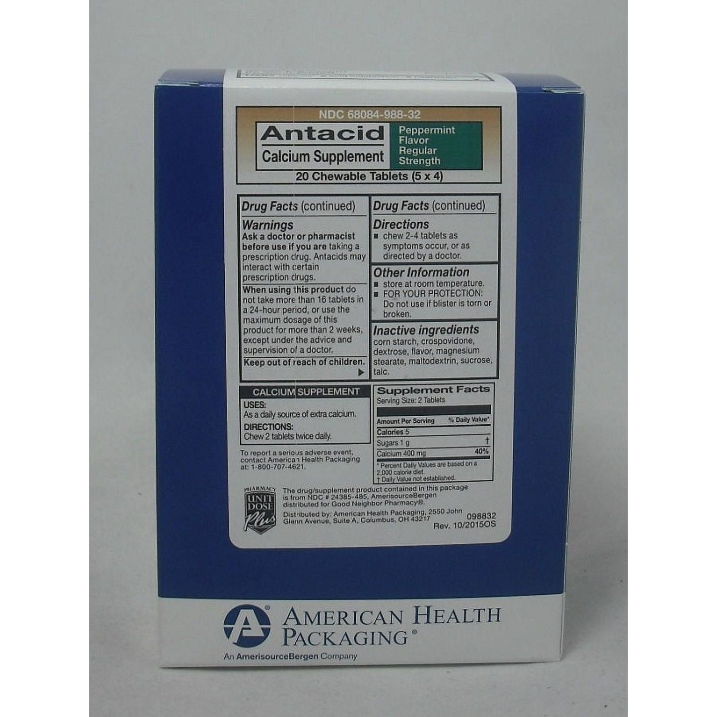 Ahpcoh Calcium Supplement Peppermint Flavor Antacid Chewable Medicine & Drugs Pasteur Pharmacy