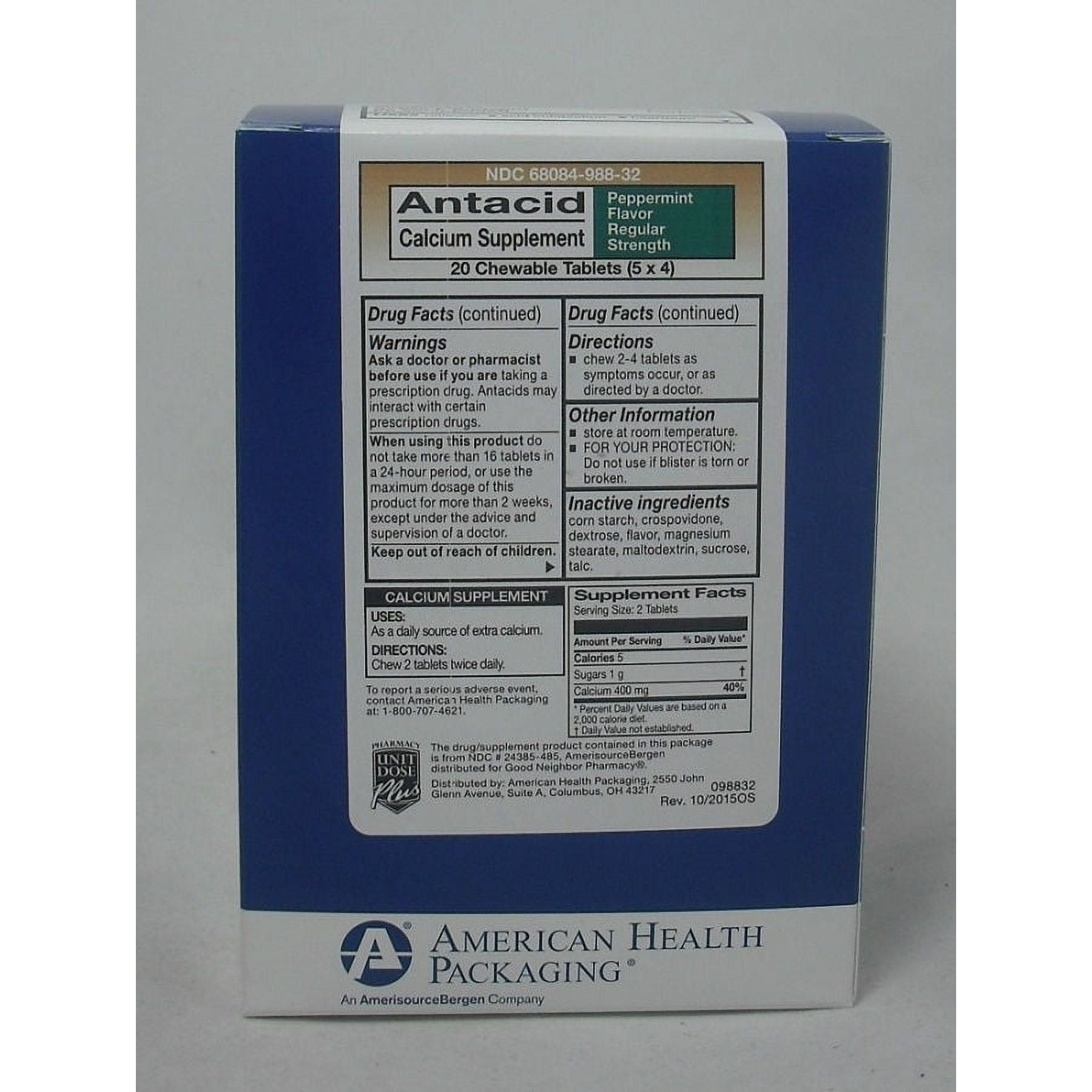 Ahpcoh Calcium Supplement Peppermint Flavor Antacid Chewable Medicine & Drugs Pasteur Pharmacy